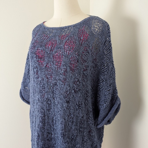 Knit Dress Tunic Short Sleeve Dollman Mini Sweater Dress Long Relaxed Fit - Picture 2 of 9